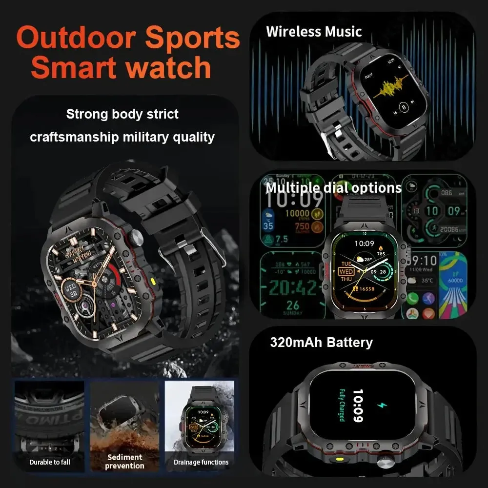 LAXASFIT 2024 NEW Outdoor Sports Smart Watch Military Grade Rugged 100  Sports Mode Bluetooth Talk LED Flashlight Smart Watch