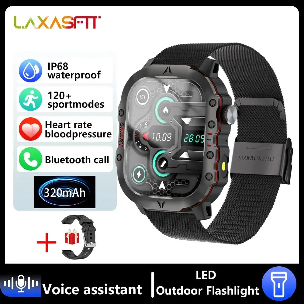 LAXASFIT 2024 NEW Outdoor Sports Smart Watch Military Grade Rugged 100  Sports Mode Bluetooth Talk LED Flashlight Smart Watch
