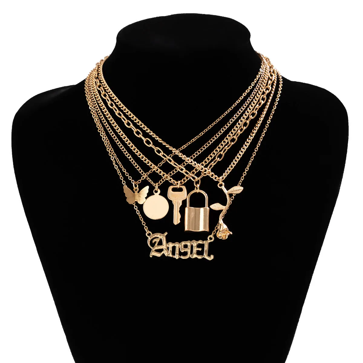 Layered Pearl Necklace Set with Butterfly Lock Pendant Inspired by European and American Designs