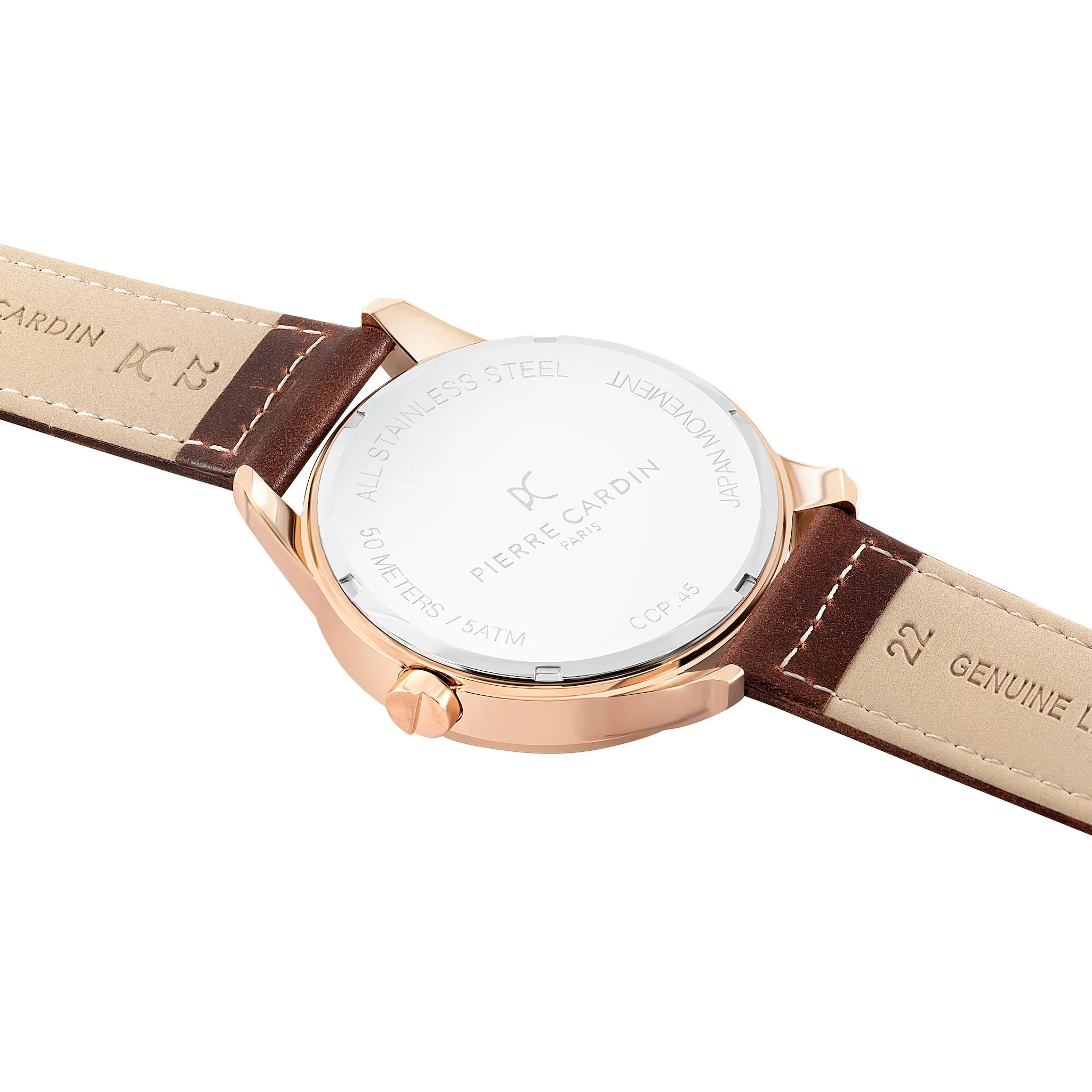 Les Halles Silver Dial Rose Gold Watch with Brown Leather Strap