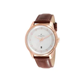 Les Halles Silver Dial Rose Gold Watch with Brown Leather Strap