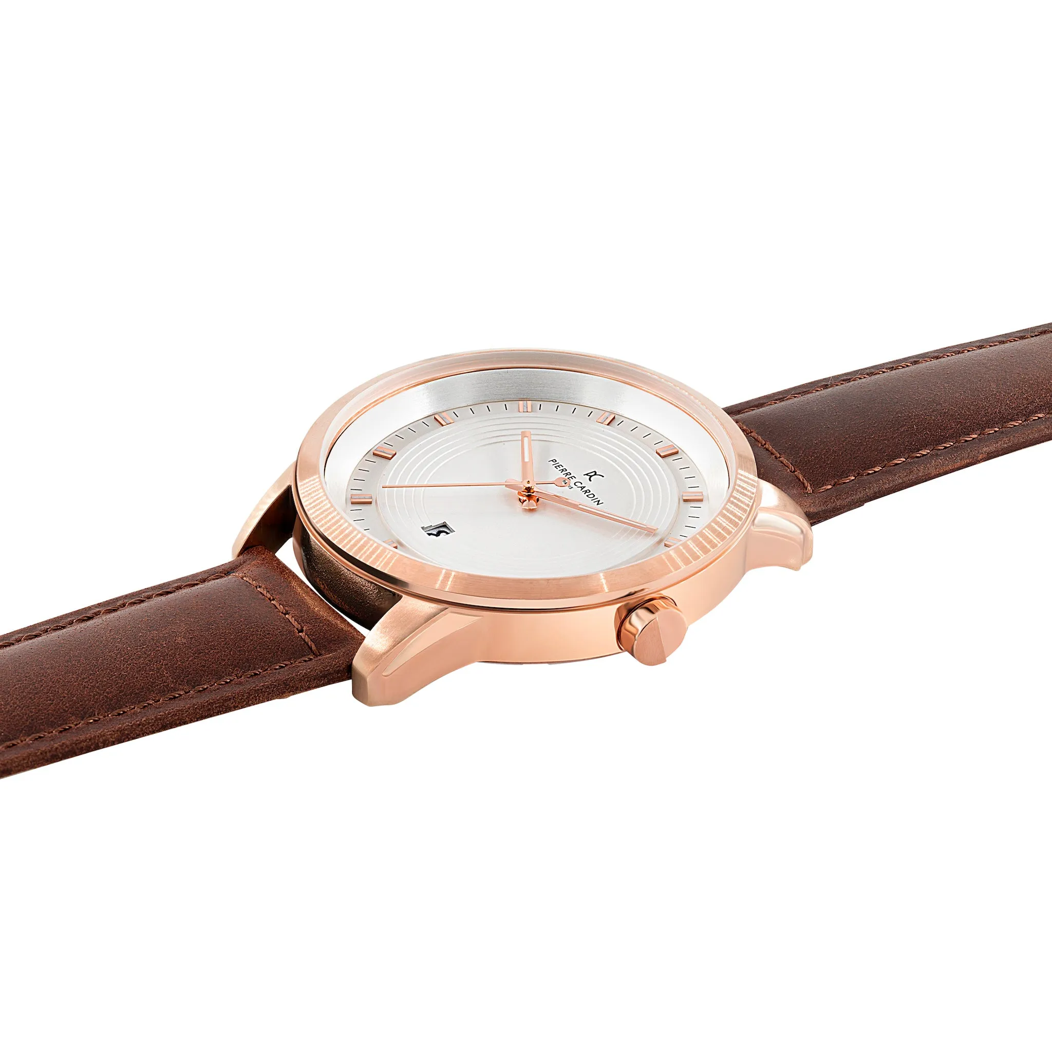 Les Halles Silver Dial Rose Gold Watch with Brown Leather Strap