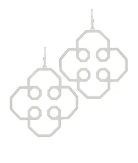 Matte Silver Geometric Flower Earrings