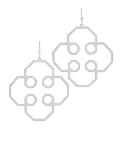 Matte Silver Geometric Flower Earrings