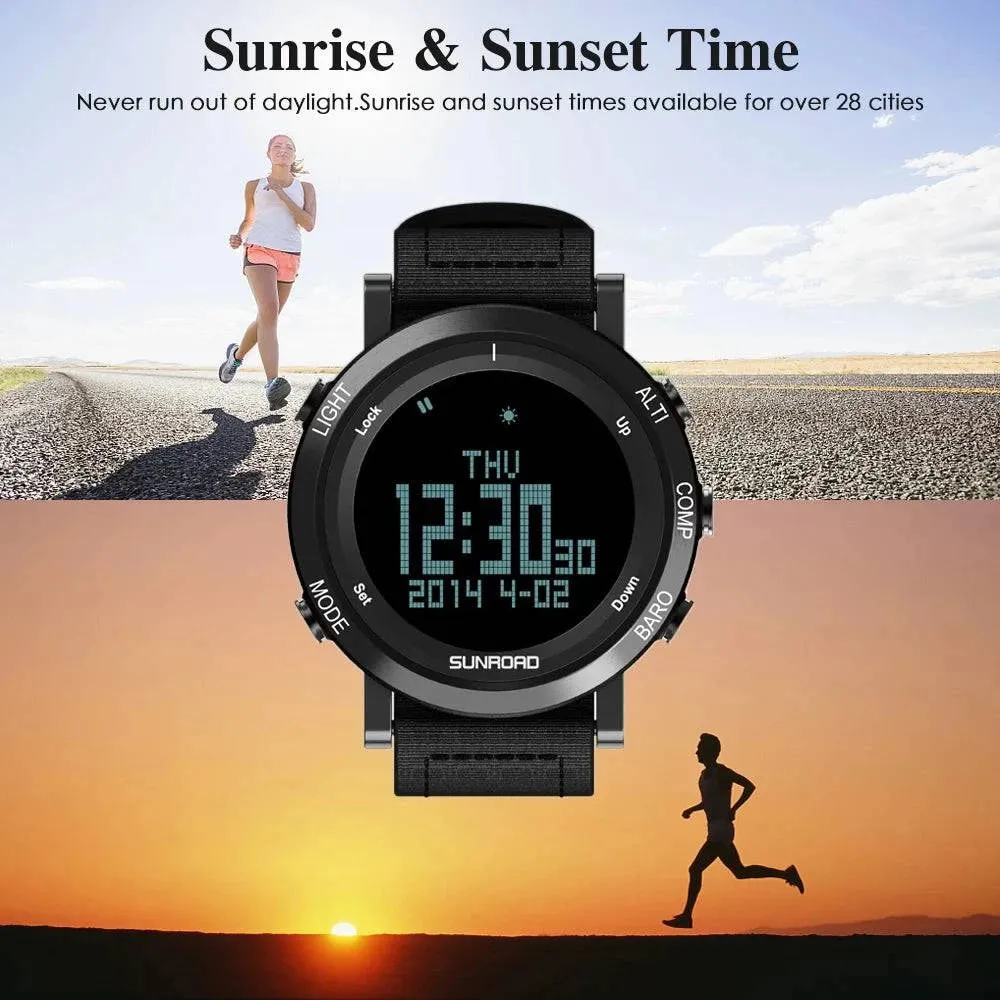 Men Digital Watch Barometer Altimeter Compass Thermometer 50m Waterproof Outdoor Sports Wristwatch for Mountaineering Running