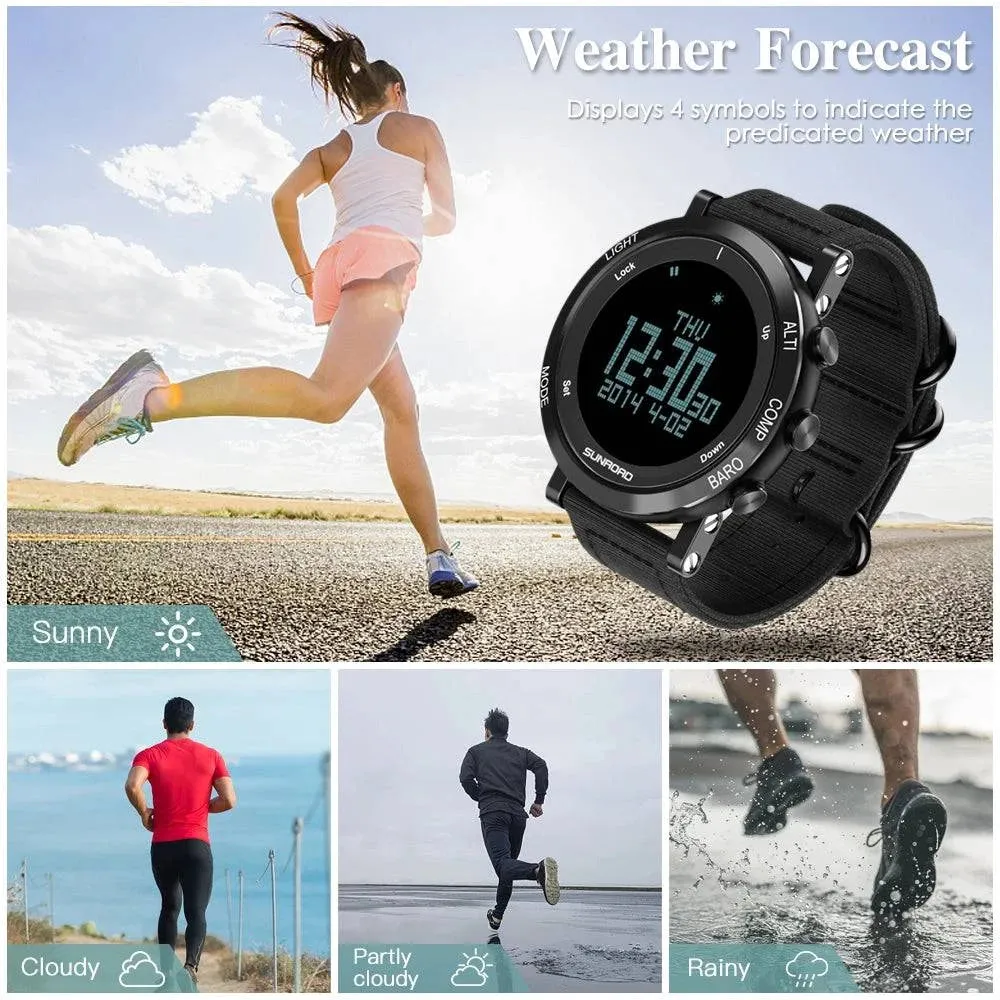 Men Digital Watch Barometer Altimeter Compass Thermometer 50m Waterproof Outdoor Sports Wristwatch for Mountaineering Running