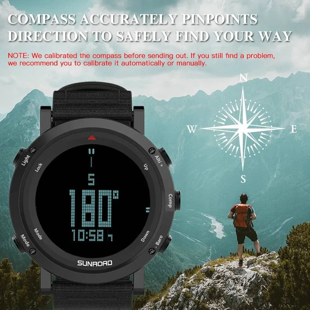 Men Digital Watch Barometer Altimeter Compass Thermometer 50m Waterproof Outdoor Sports Wristwatch for Mountaineering Running