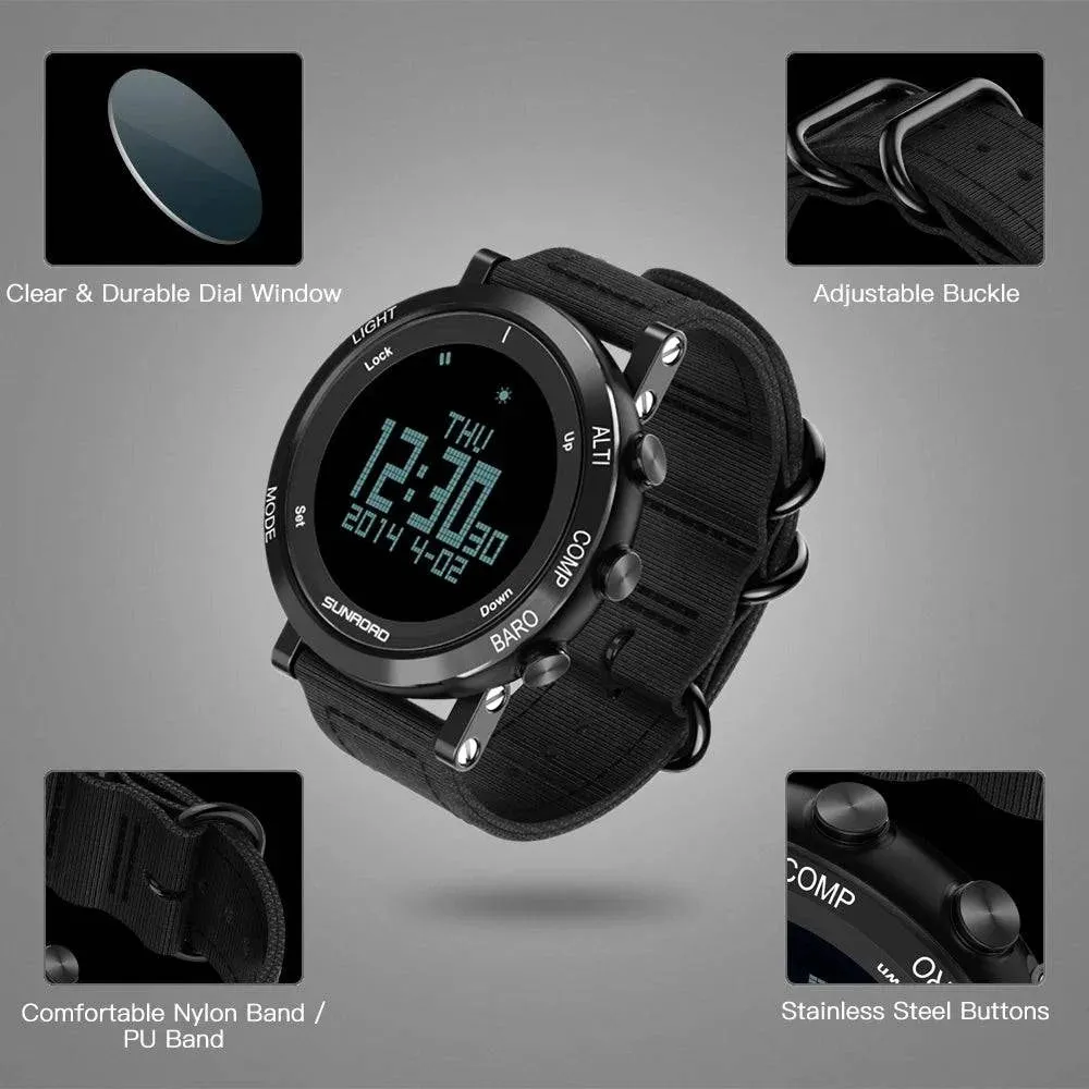 Men Digital Watch Barometer Altimeter Compass Thermometer 50m Waterproof Outdoor Sports Wristwatch for Mountaineering Running
