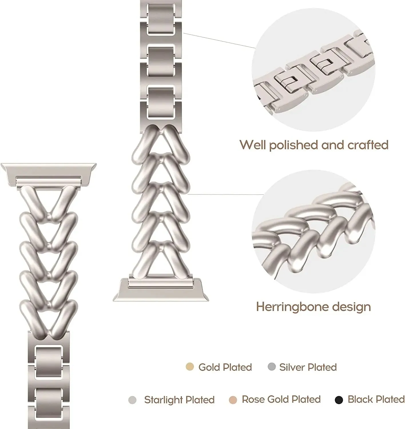 Metal Straps For Apple watch Band 38mm 40mm 41mm | Jewelry Herringbone Design - Rose Gold