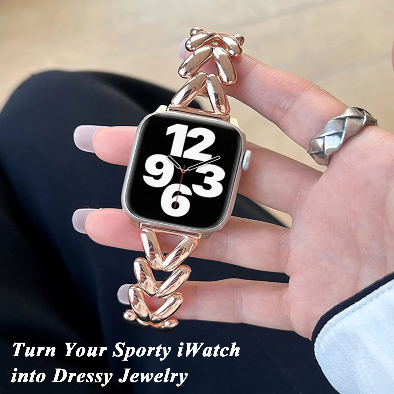 Metal Straps For Apple watch Band 38mm 40mm 41mm | Jewelry Herringbone Design - Rose Gold