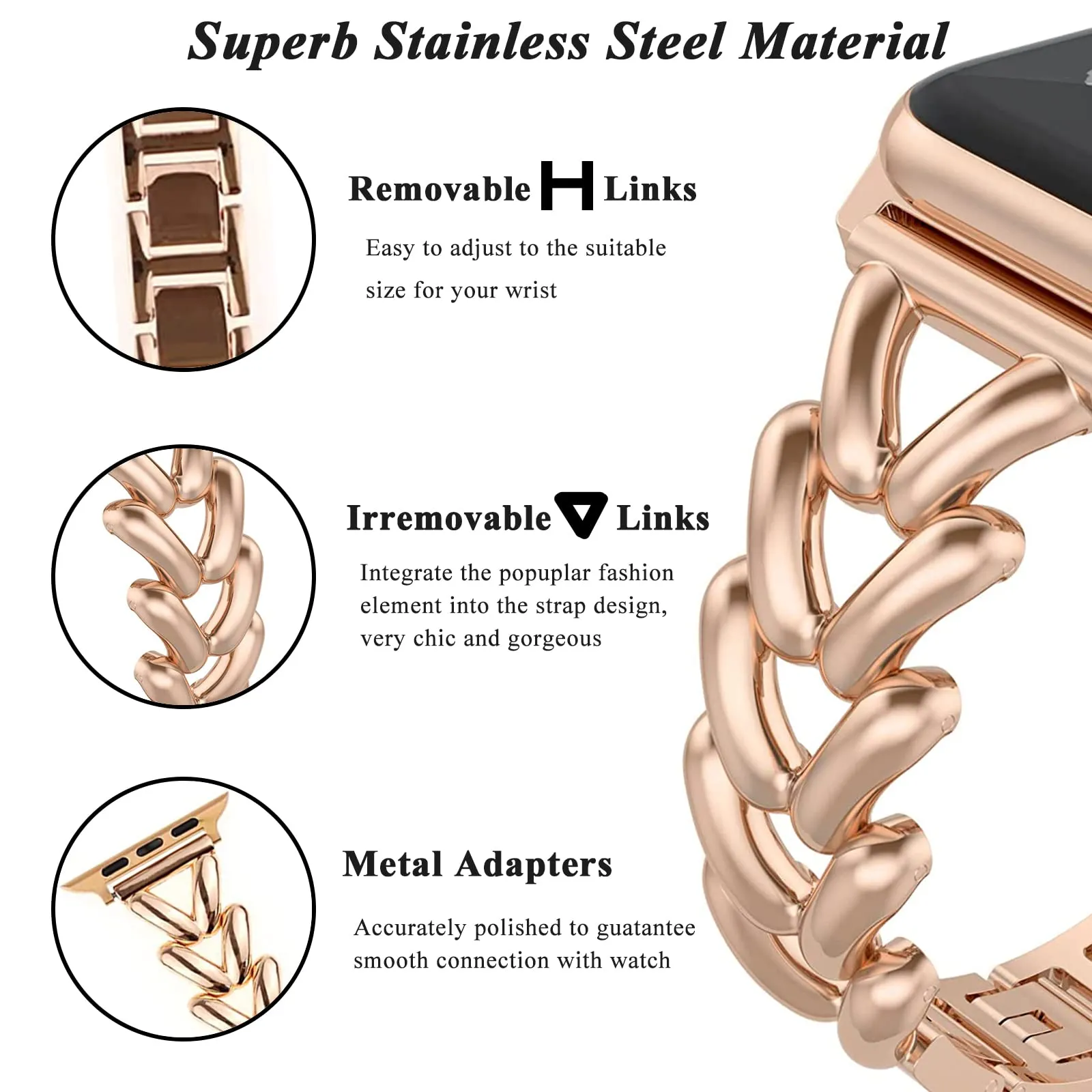 Metal Straps For Apple watch Band 38mm 40mm 41mm | Jewelry Herringbone Design - Rose Gold