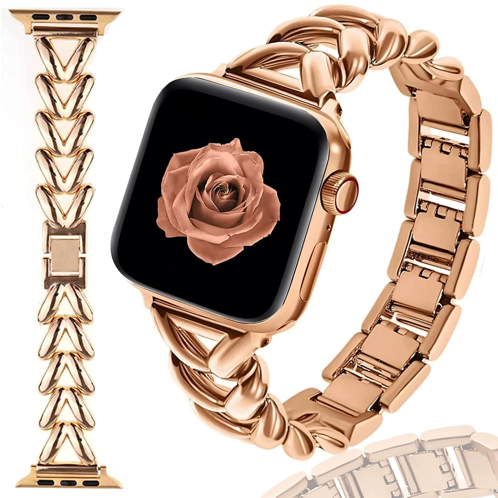 Metal Straps For Apple watch Band 38mm 40mm 41mm | Jewelry Herringbone Design - Rose Gold