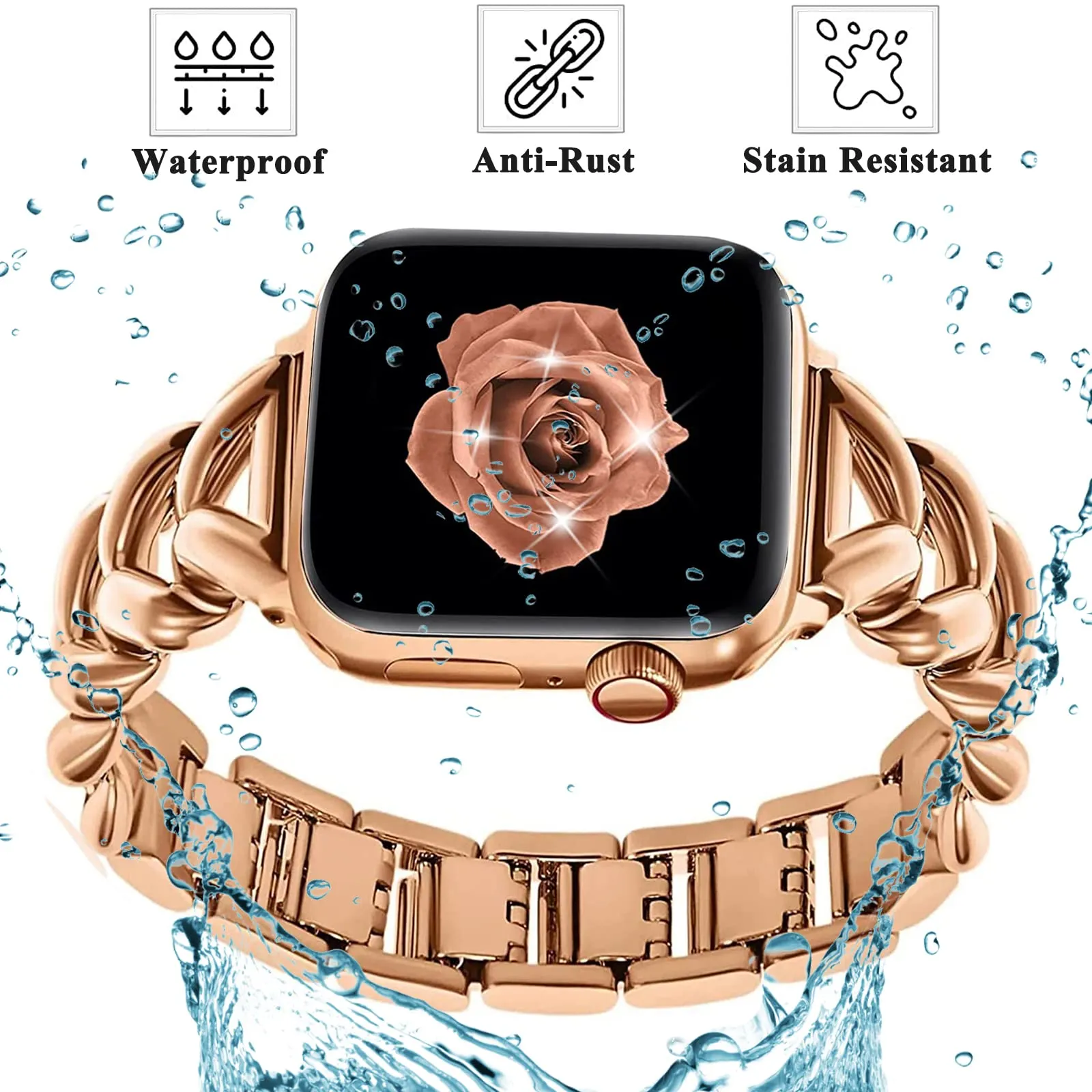 Metal Straps For Apple watch Band 38mm 40mm 41mm | Jewelry Herringbone Design - Rose Gold