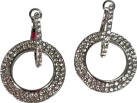 Metallic Double Hoop Crystal Earrings One Size