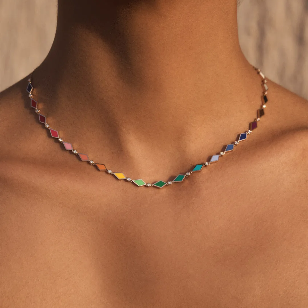 MULTICOLORED MOSAIC NECKLACE YELLOW GOLD