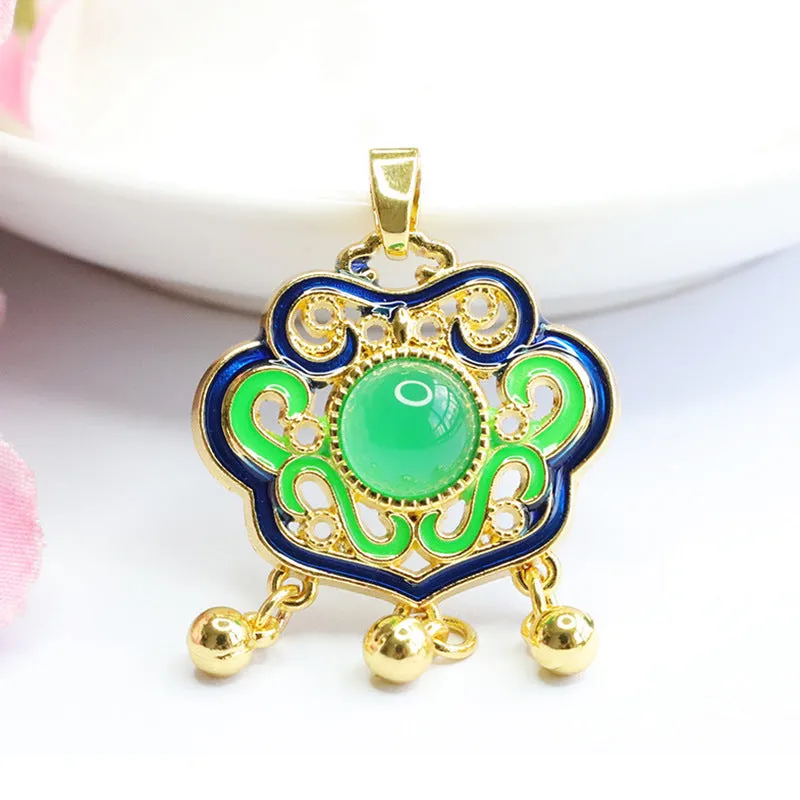 Natural Red Agate Chalcedony Enamel Colored Ruyi Lock Pendant