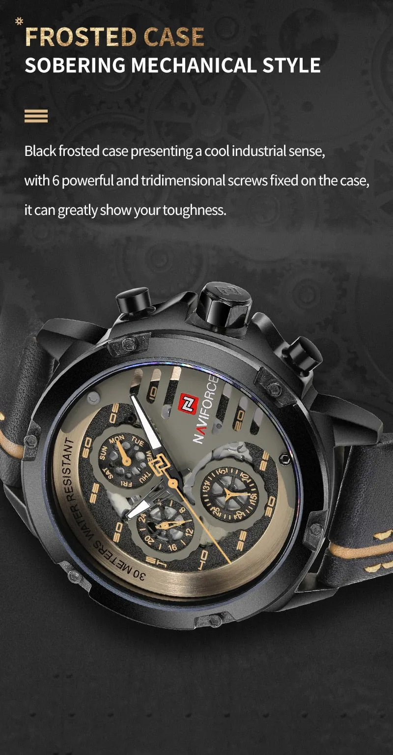 NAVIFORCE Leather Strap Sports Watch