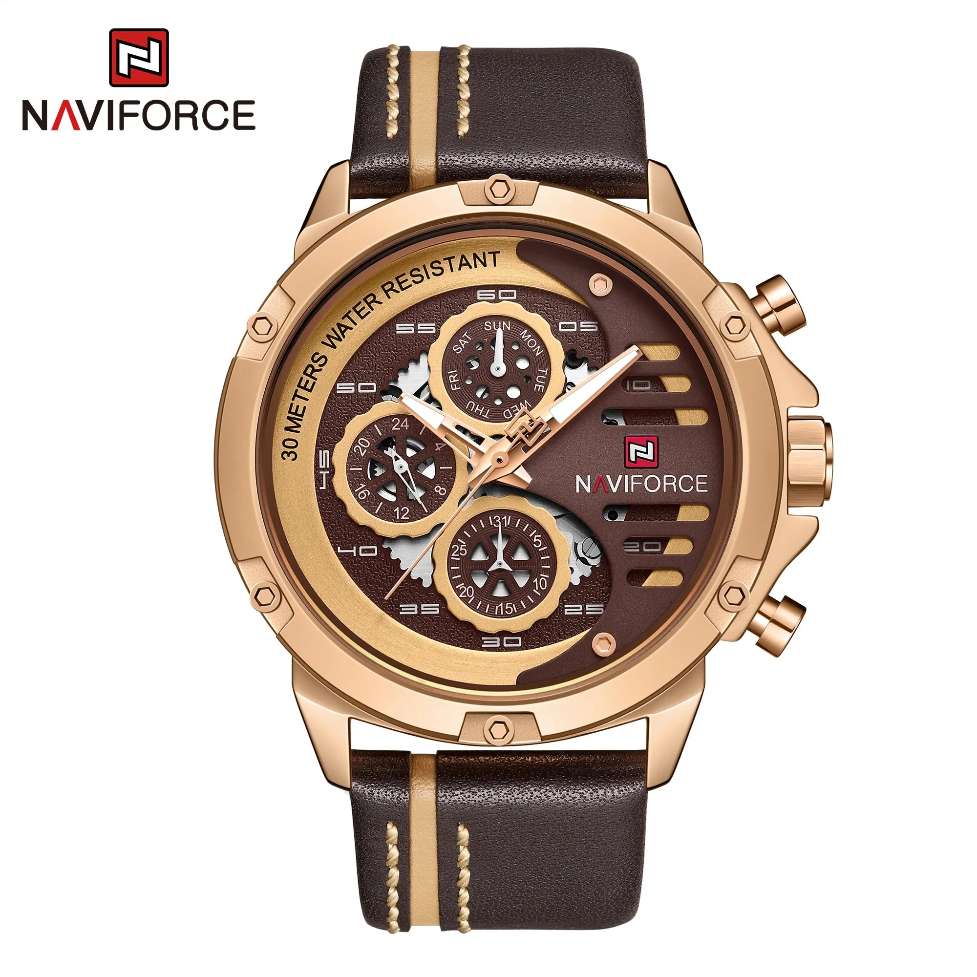 NAVIFORCE Leather Strap Sports Watch