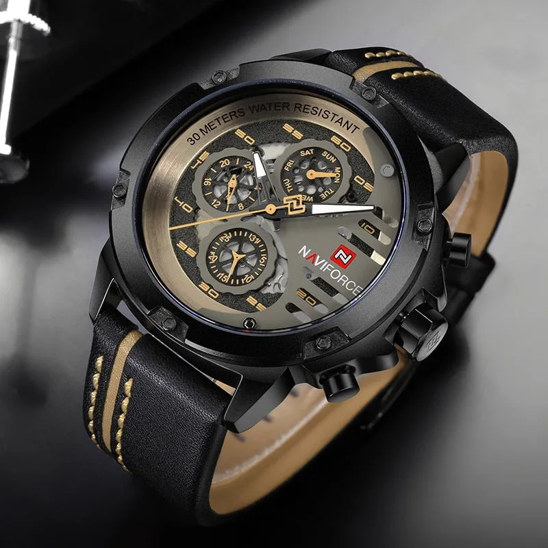 NAVIFORCE Leather Strap Sports Watch