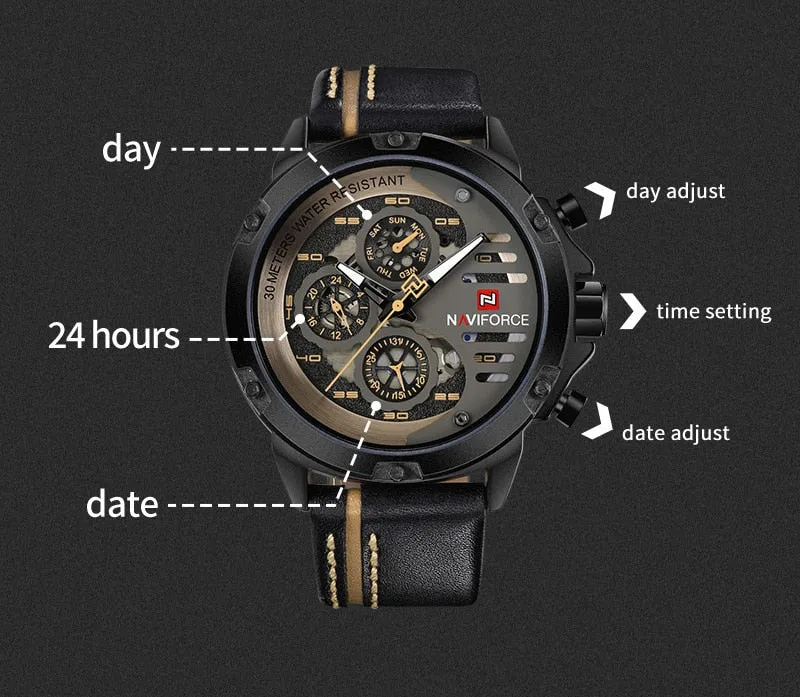 NAVIFORCE Leather Strap Sports Watch
