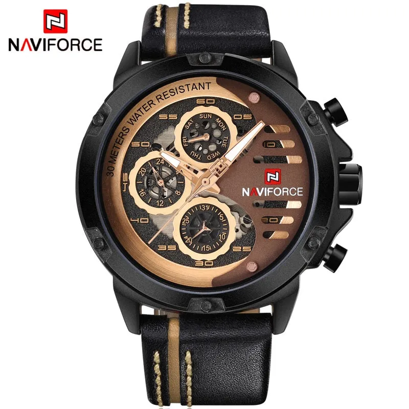 NAVIFORCE Leather Strap Sports Watch