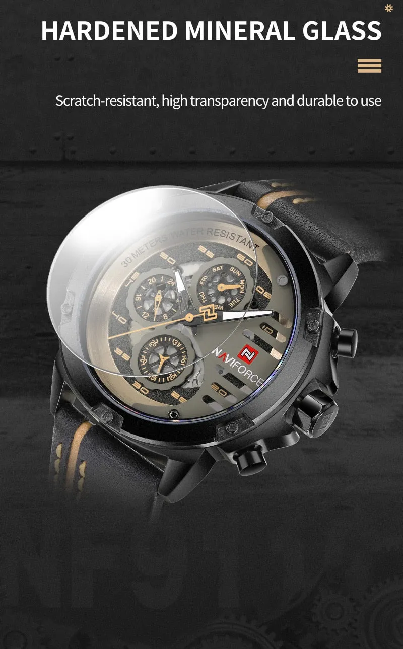 NAVIFORCE Leather Strap Sports Watch