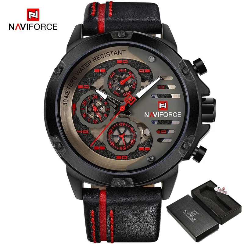 NAVIFORCE Leather Strap Sports Watch