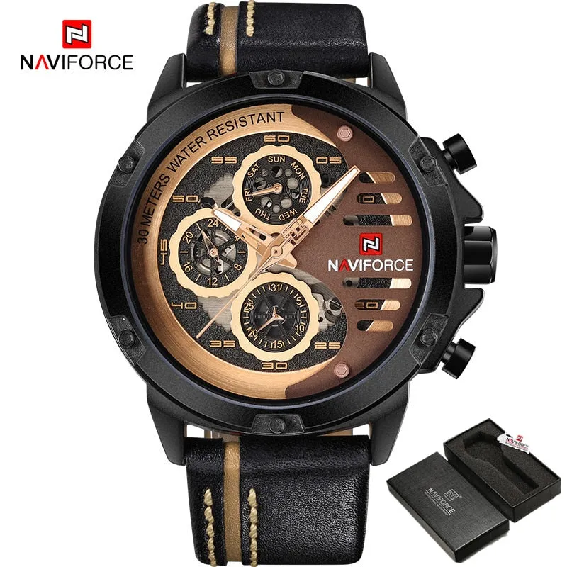 NAVIFORCE Leather Strap Sports Watch