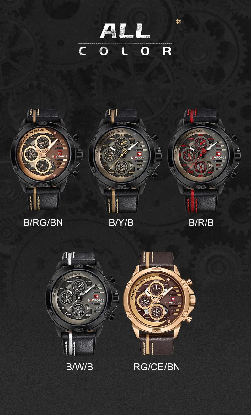 NAVIFORCE Leather Strap Sports Watch
