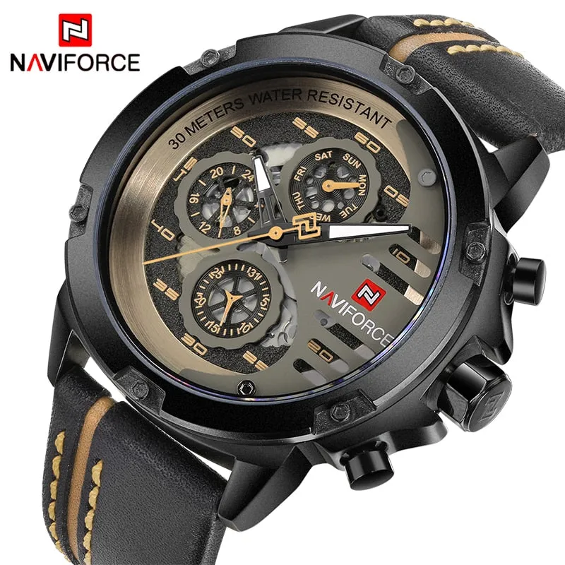 NAVIFORCE Leather Strap Sports Watch