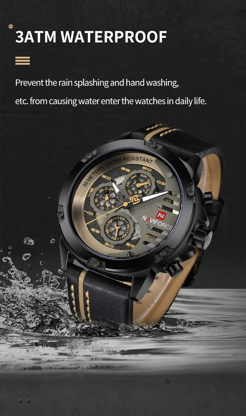 NAVIFORCE Leather Strap Sports Watch