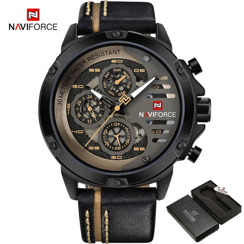 NAVIFORCE Leather Strap Sports Watch