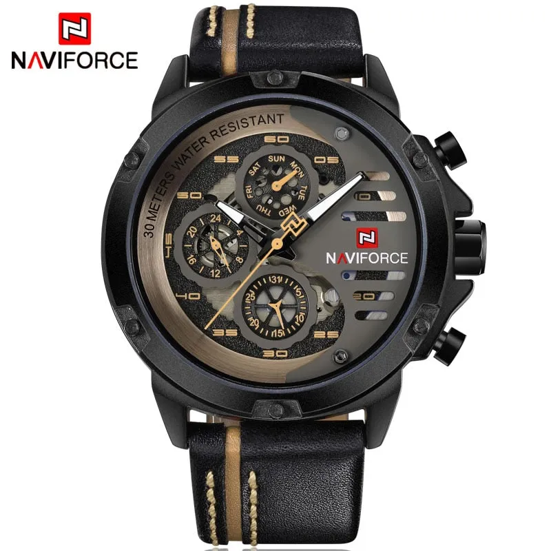 NAVIFORCE Leather Strap Sports Watch