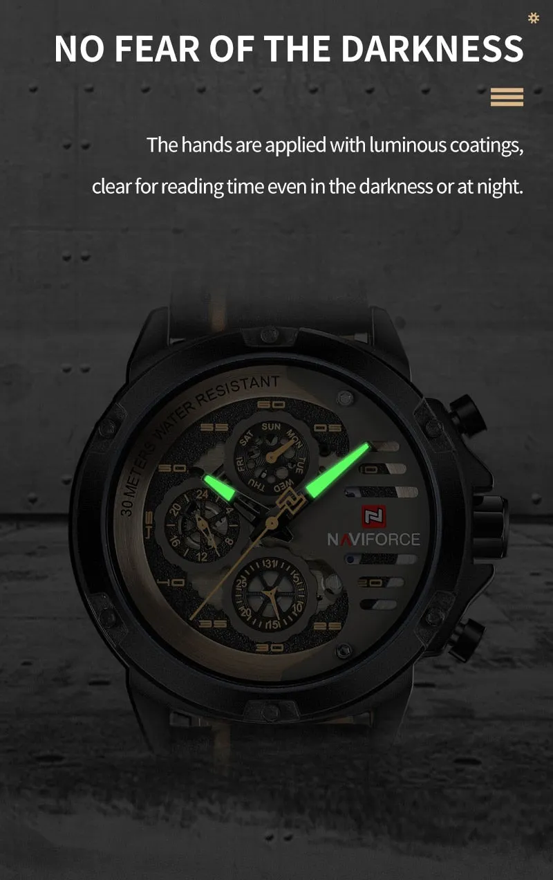 NAVIFORCE Leather Strap Sports Watch