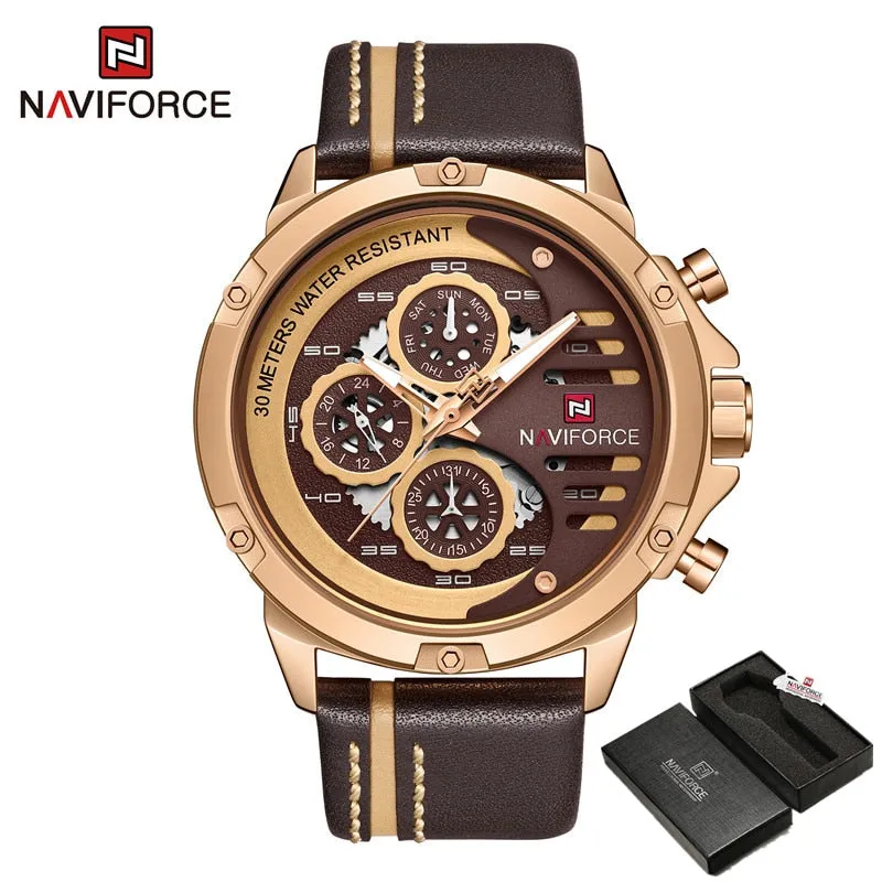 NAVIFORCE Leather Strap Sports Watch