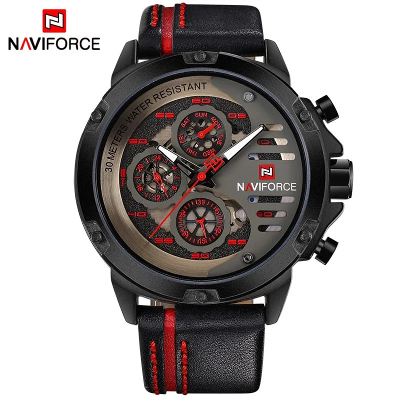 NAVIFORCE Leather Strap Sports Watch
