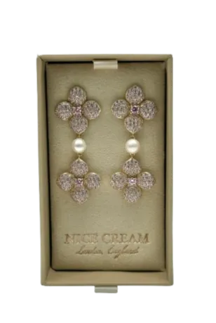 Nice Cream London Hydrangea Pearl Drop Clover Earrings