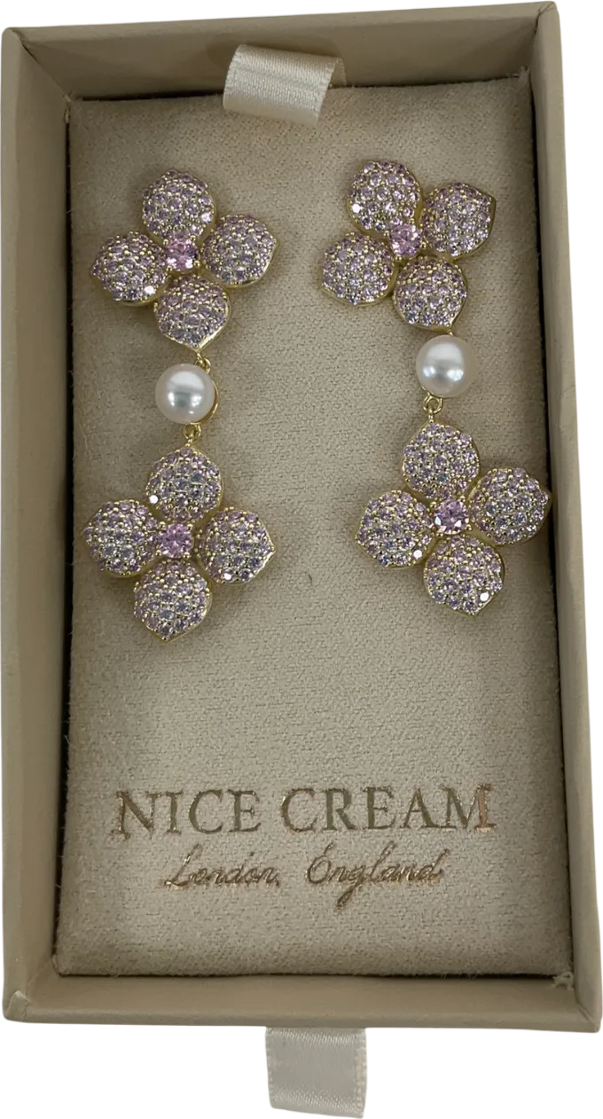Nice Cream Metallic Hydrangea Pearl Drop Earrings One Size
