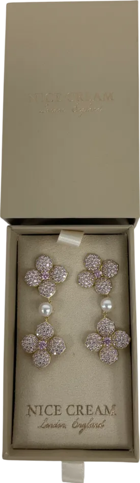 Nice Cream Metallic Hydrangea Pearl Drop Earrings One Size