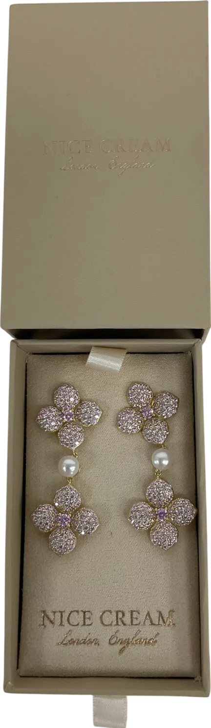 Nice Cream Metallic Hydrangea Pearl Drop Earrings One Size