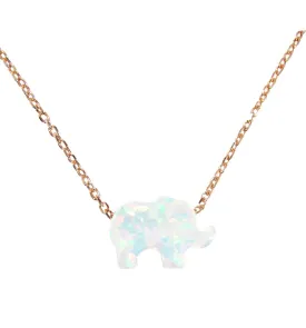Opal Elephant Pendant Necklace Rose Gold Plated Sterling Silver Chain