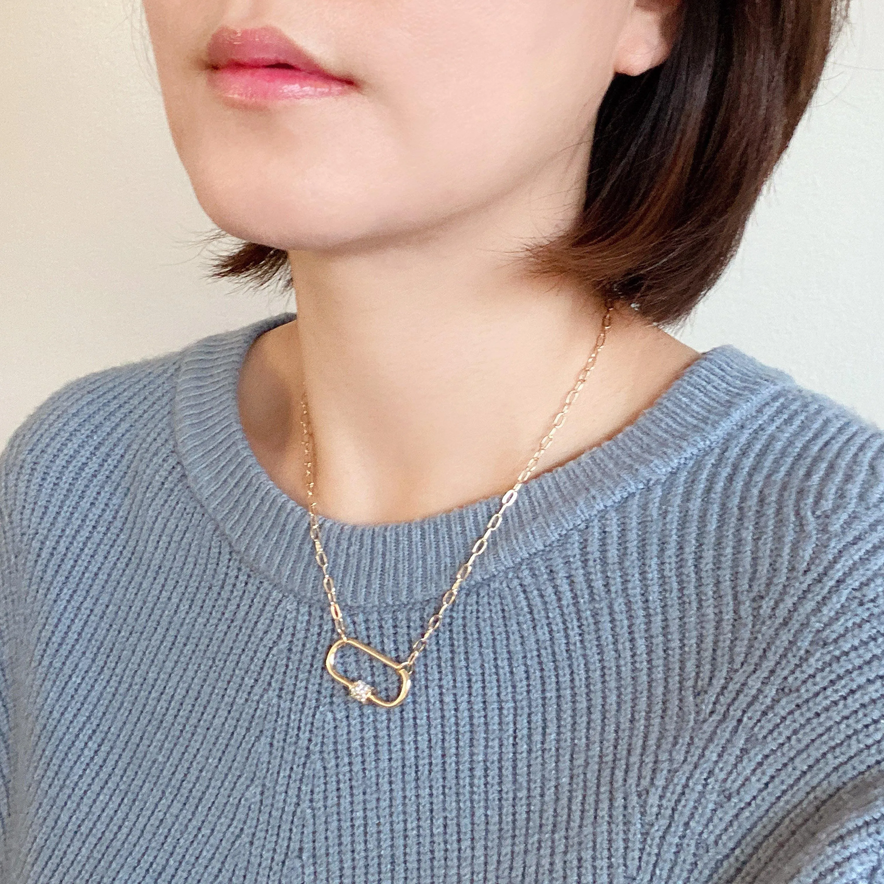Pave Carabiner Lock Necklace