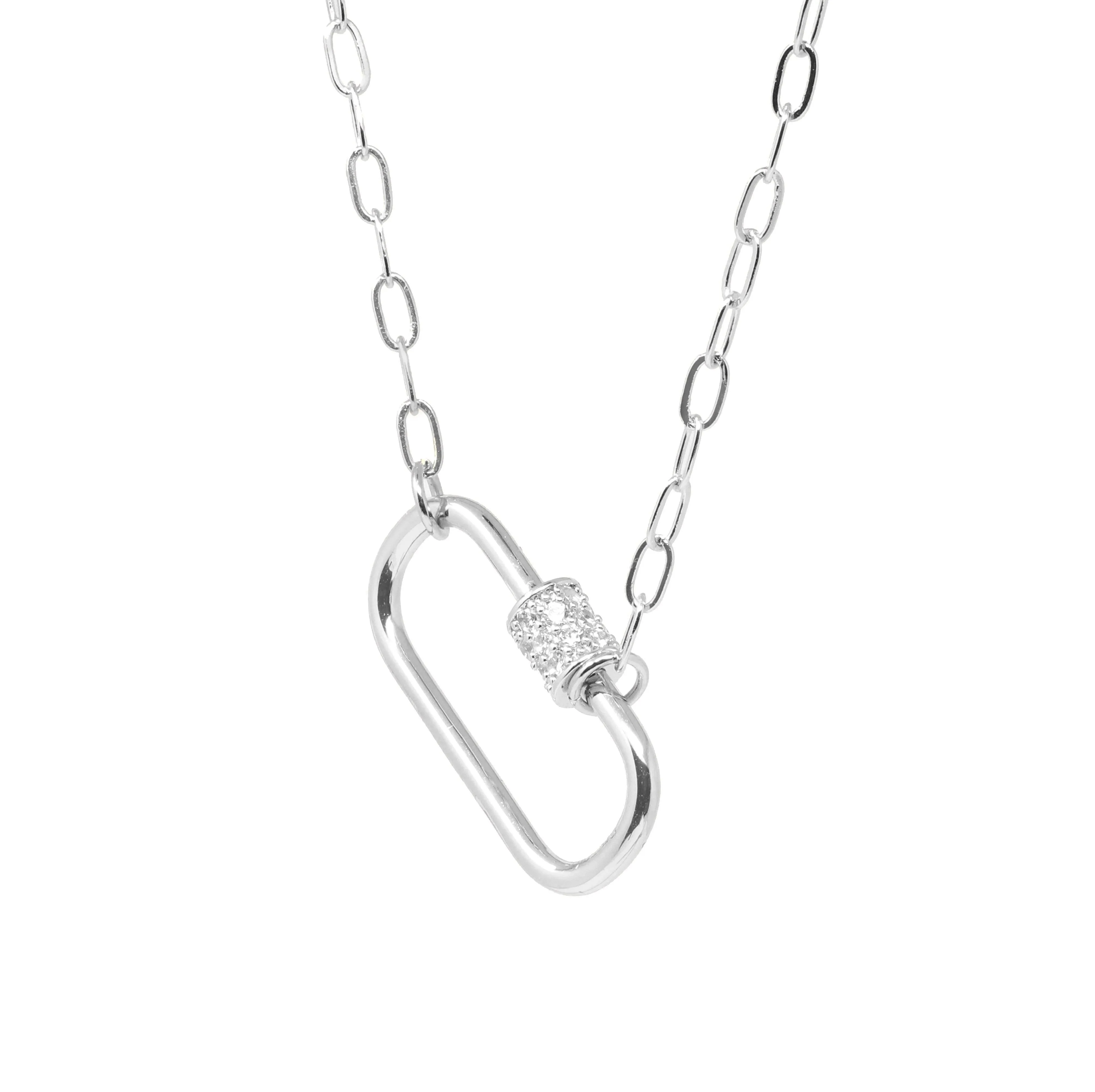 Pave Carabiner Lock Necklace