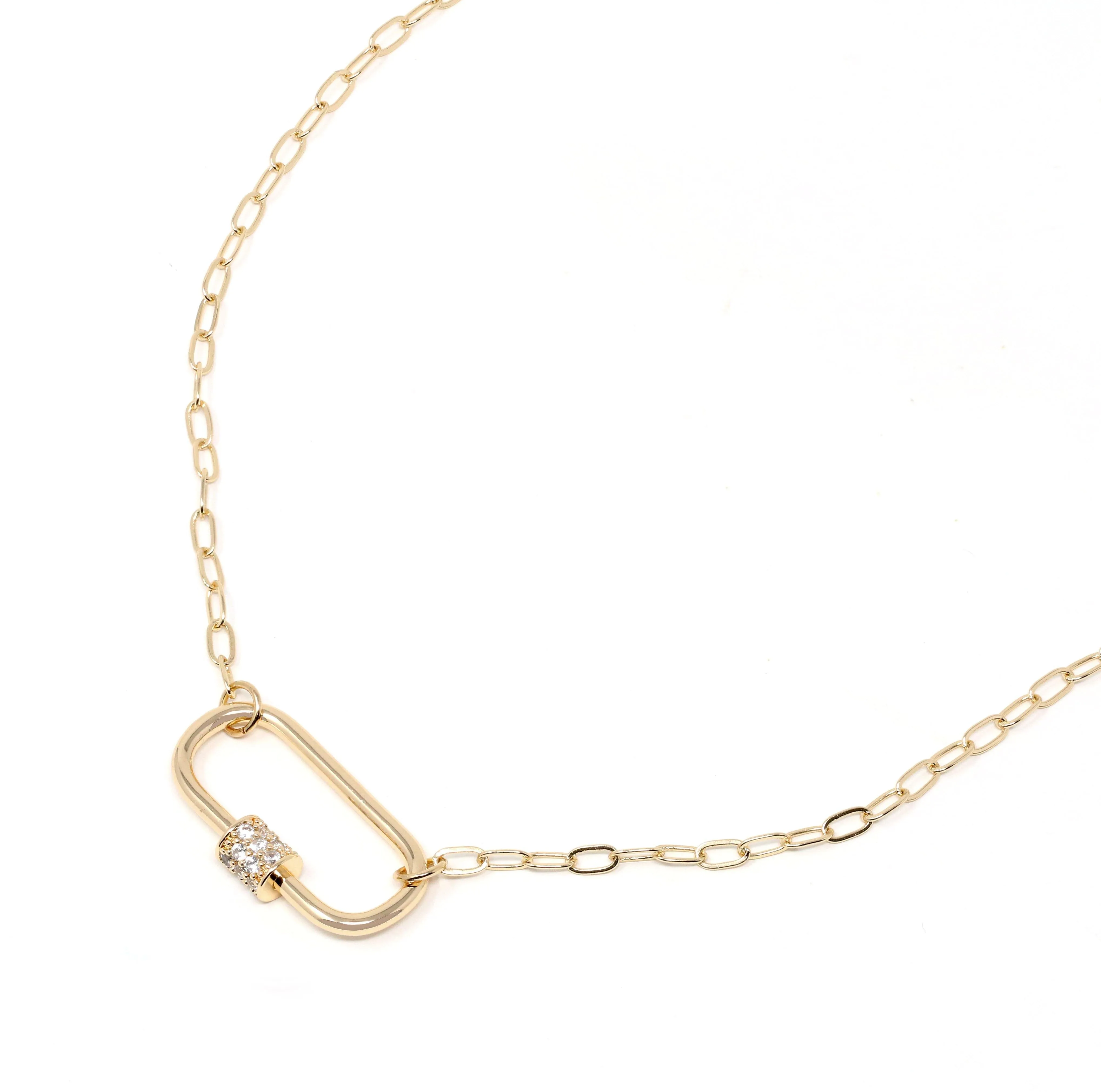 Pave Carabiner Lock Necklace