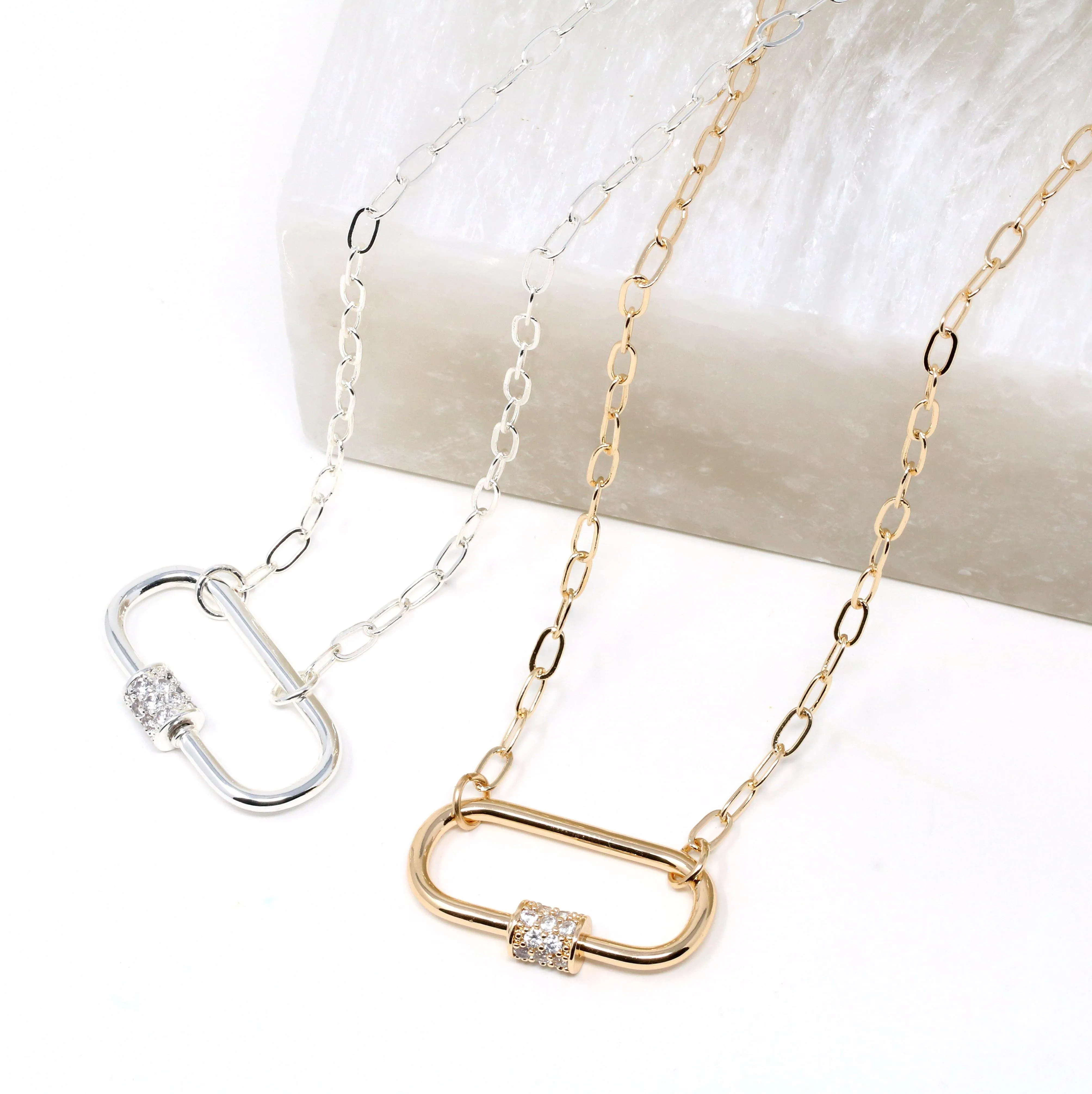Pave Carabiner Lock Necklace