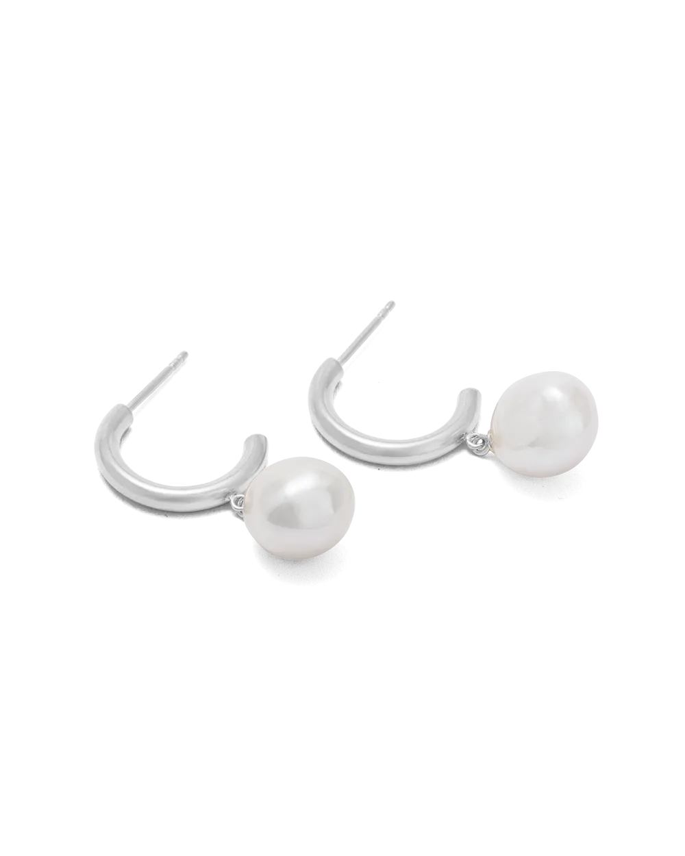 PEARL DROP HOOPS (STERLING SILVER)