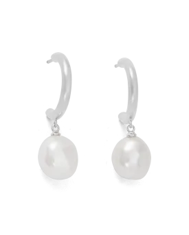 PEARL DROP HOOPS (STERLING SILVER)