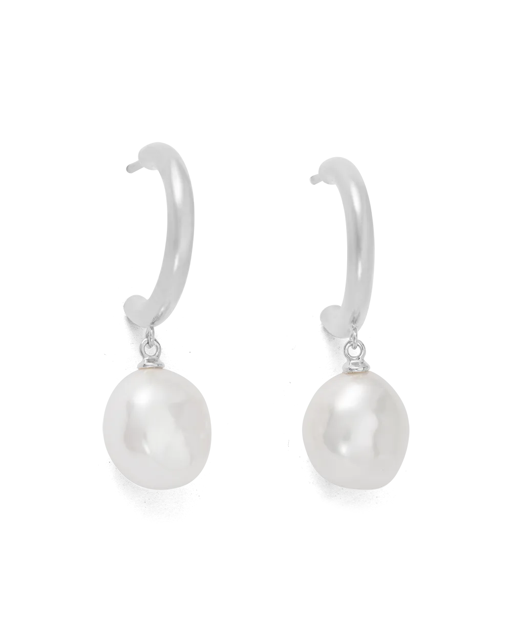 PEARL DROP HOOPS (STERLING SILVER)
