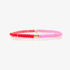 Pink and Red Vinyl Disc Bead Stretch Bracelet Set