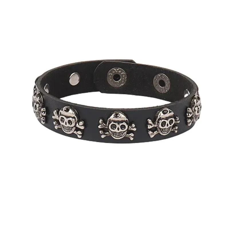 Punk Leather Bracelet for 90s Men Women Rivet Cuff Bangle Bracelet Adjustable Black Leather Wristband Metal Studded Jewelry Gift